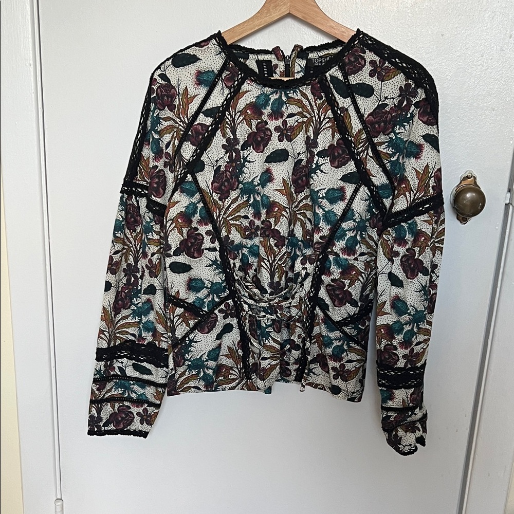 Topshop Multicolor Floral Blouse with Black Accents